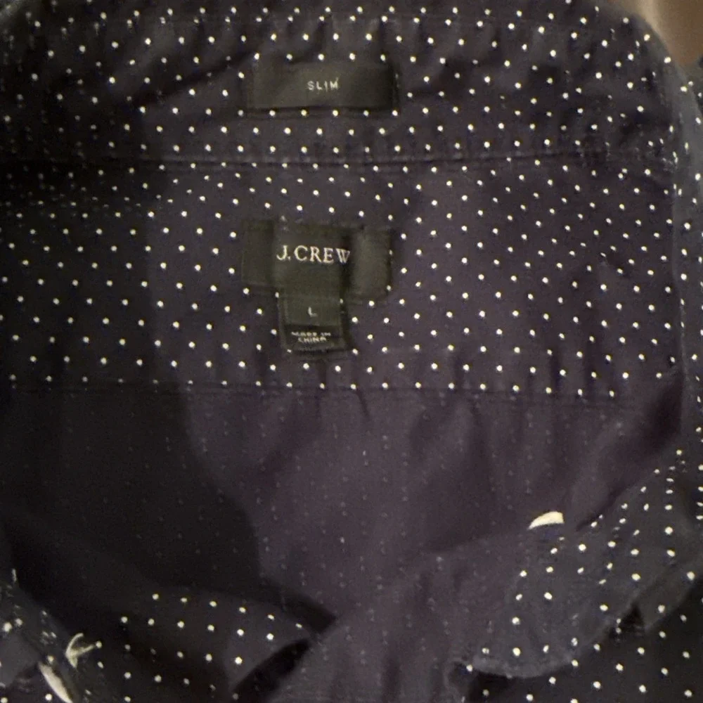 J Crew Shirt Men's Large Slim Blue Geometric Print Long Sleeve Preppy‎